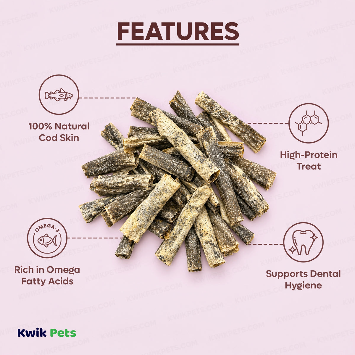 Features of Savory Prime Cod Skin Fish Strips Dog Treats 4-oz