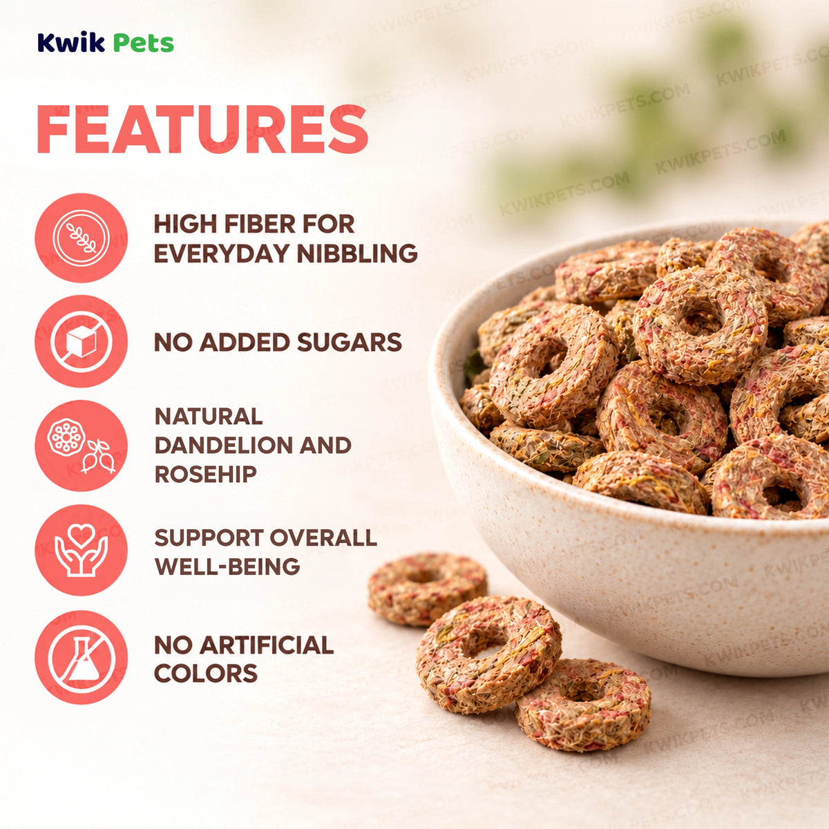 Features of Science Selective Woodland Loops with Dandelion & Rosehip Guinea Pig Treats 2.8-oz