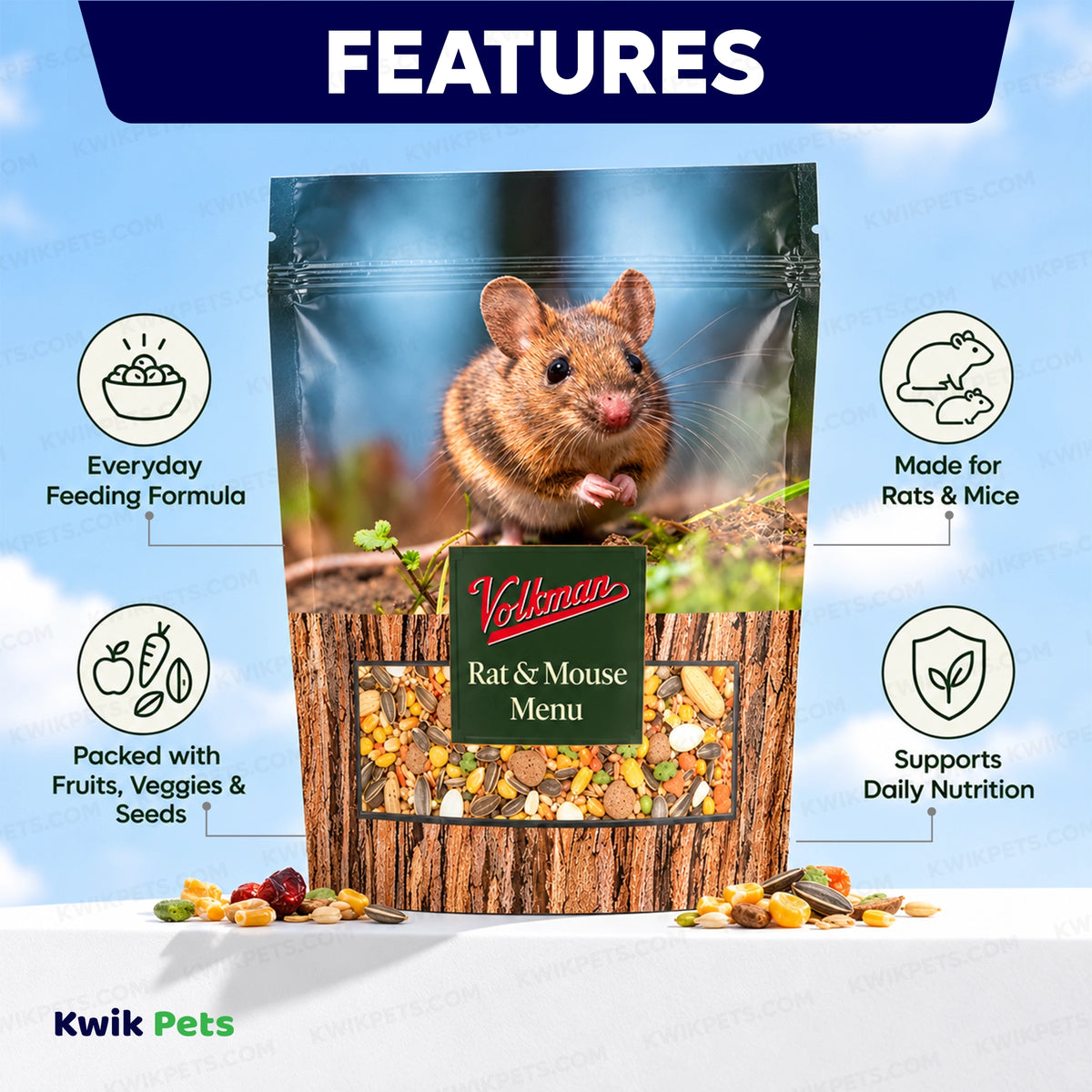 Features of Volkman Seed Company Small Animal Rat & Mouse Menu Dry Food 4-lb