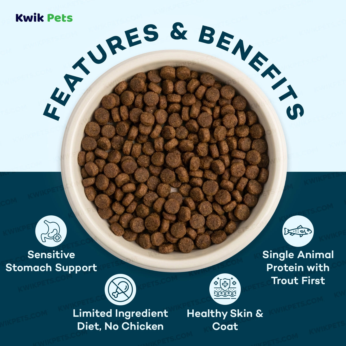 Features & Benefits of AvoDerm Natural Advanced Sensitive Support Trout & Pea Formula Adult Dry Dog Food 4-lb