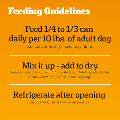 Feeding Guidelines of Pedigree Chopped Ground Dinner Adult Wet Dog Food Beef 22-oz