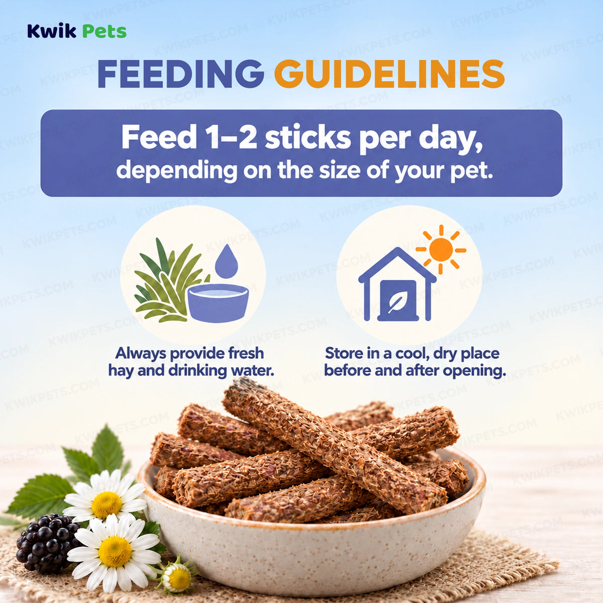 Feeding Guide Lines of Science Selective Forest Sticks with Blackberry & Chamomile Guinea Pig Treats 2.1-oz