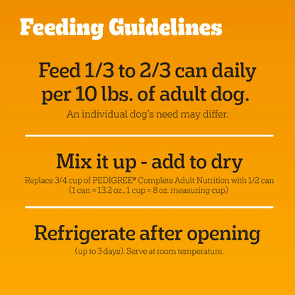 Feeding Guidelines of Pedigree Chopped Ground Dinner Adult Wet Dog Food Chicken & Rice 13.2-oz