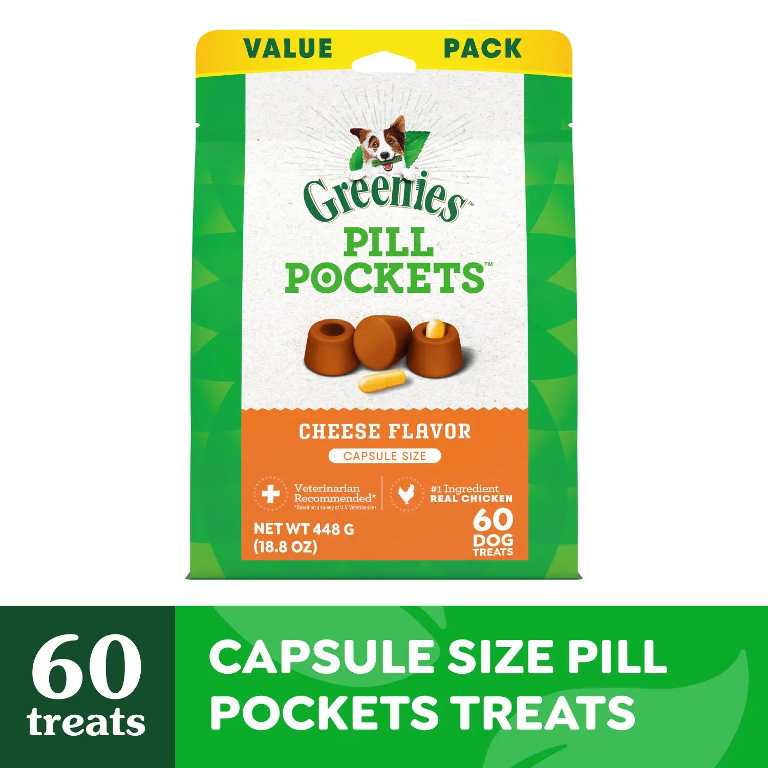 Front 2 of Greenies Capsule Pill Pockets Dog Treats Cheese 15.8-oz 60 Count