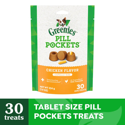 Front 2 of Greenies Tablet Pill Pockets Dog Treats Chicken 3.2-oz 30 Count