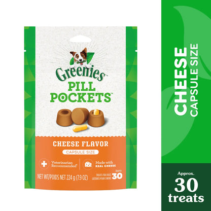 Front 2 of Greenies Capsule Pill Pockets Dog Treats Cheese 7.9-oz 30 Count