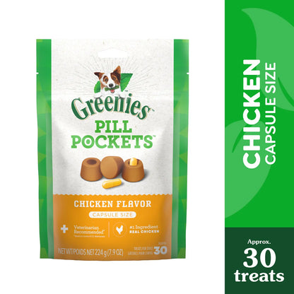 Front 2 of Greenies Capsule Pill Pockets Dog Treats Chicken 7.9-oz 30 Count