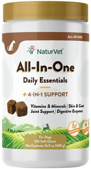 Front of NaturVet All-in-One Soft Chews for Dogs 120 Count 16.9-oz 