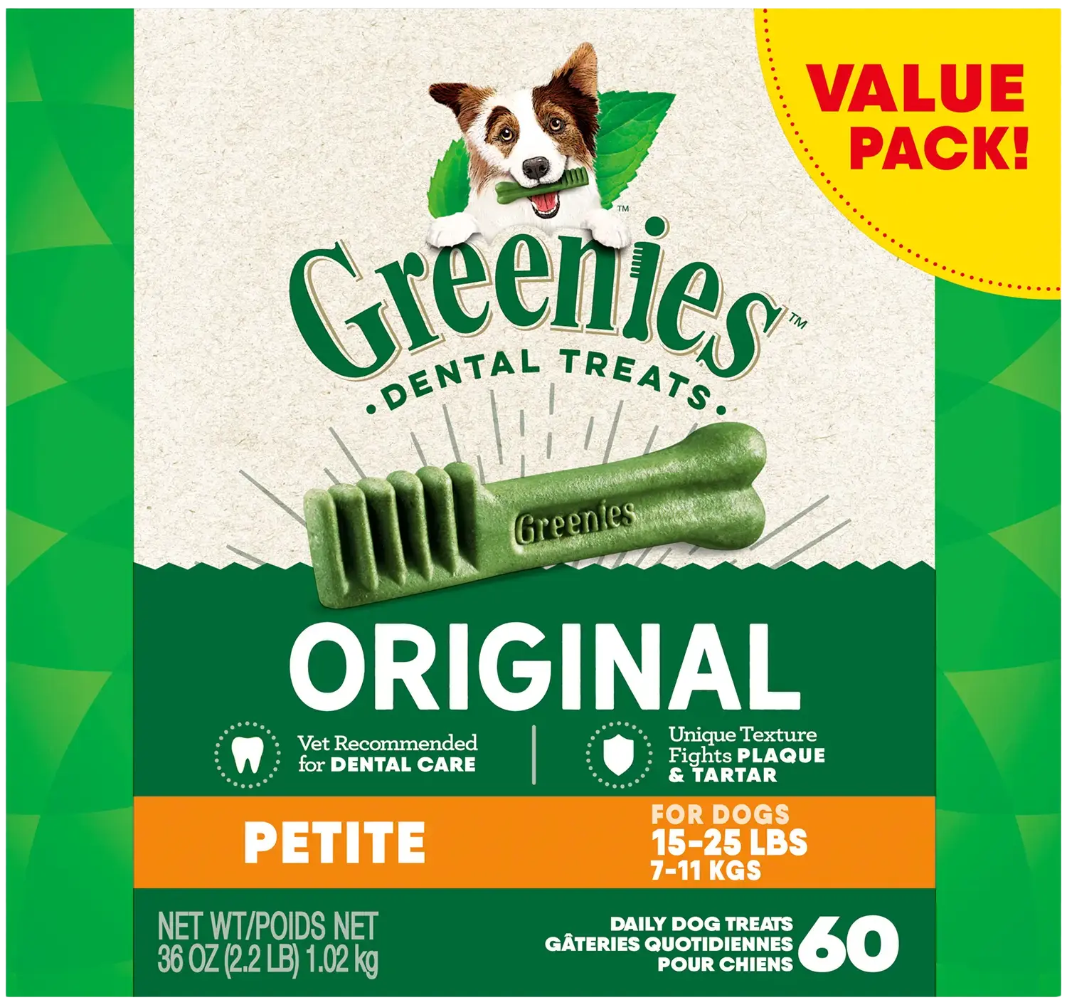 Front of Greenies Original Dog Dental Treats Petite 36-oz 60 Count