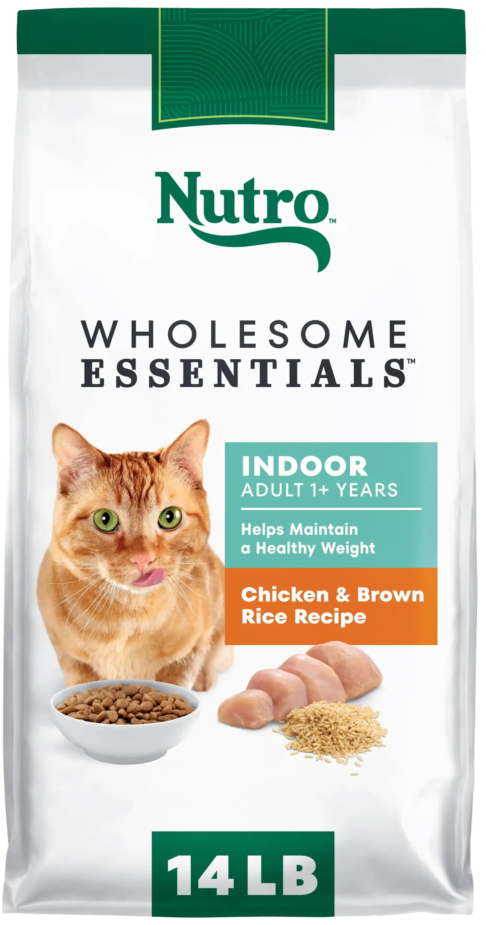 Front of Nutro Wholesome Essentials Chicken & Brown Rice Healthy Weight Indoor Adult Dry Cat Food 14-lb