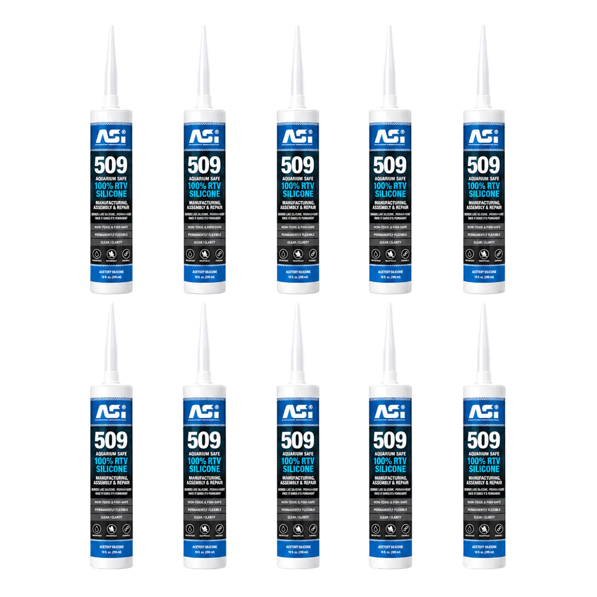 Front of ASI Black Aquarium Silicone Sealant Cartridge 10.2-oz 10 Pack