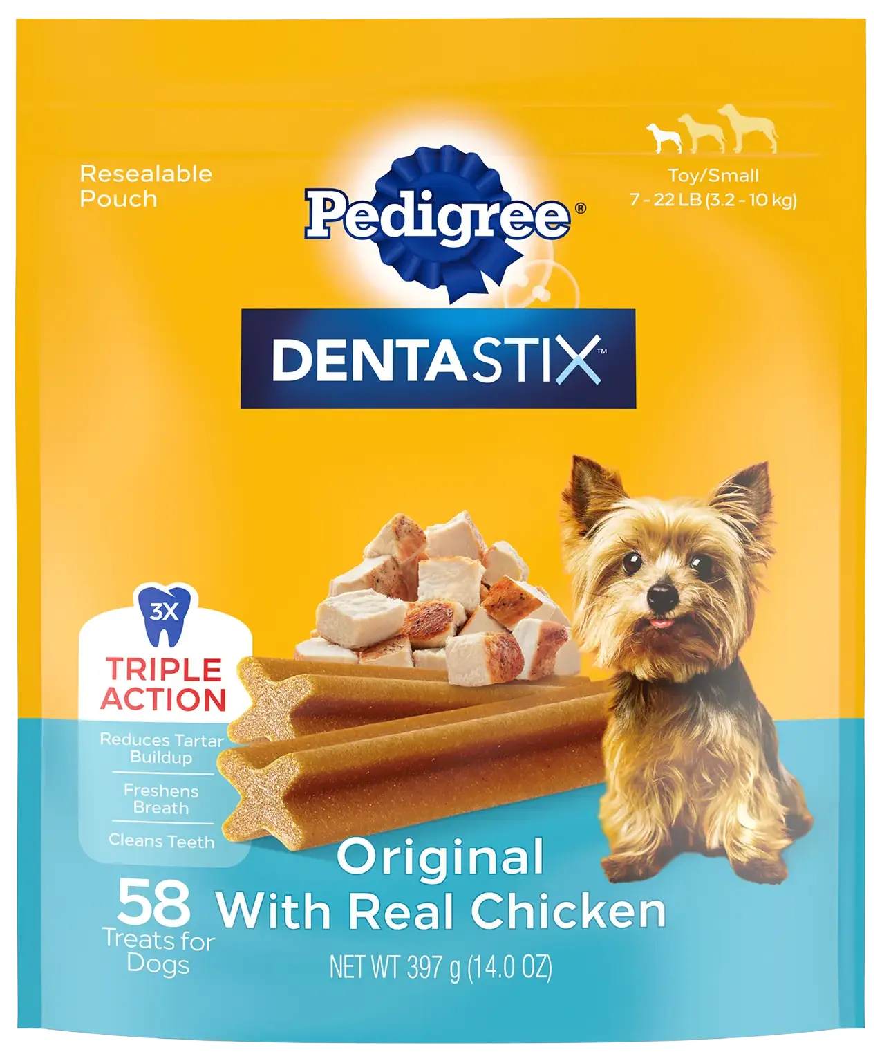 Front of Pedigree DENTASTIX Dog Dental Treat Original w/Real Chicken 58 Count