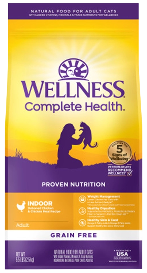 Front of Wellness Complete Health Grain-Free Indoor Adult Dry Cat Food Deboned Chicken & Chicken Meal Recipe 5.5-lb