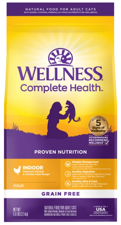 Front of Wellness Complete Health Grain-Free Indoor Adult Dry Cat Food Deboned Chicken & Chicken Meal Recipe 5.5-lb