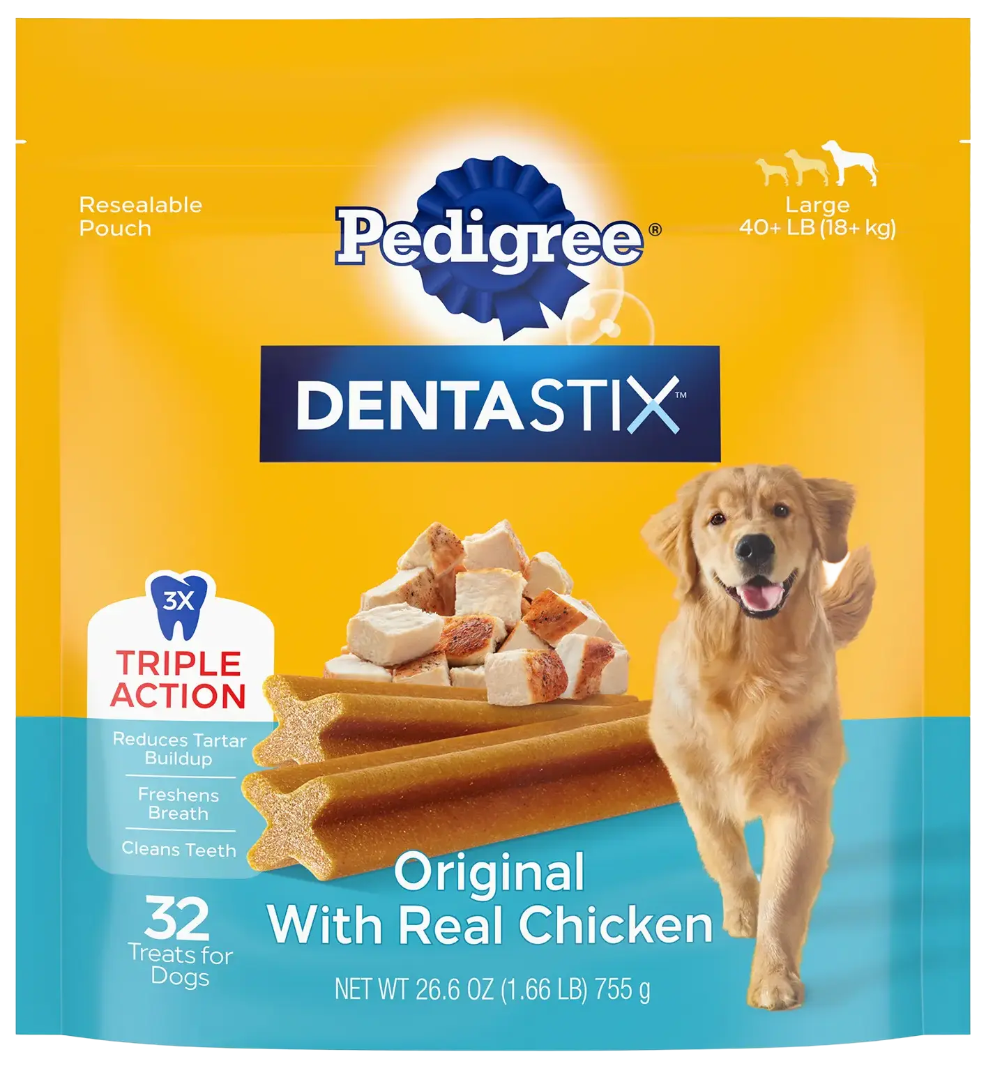 Front of Pedigree DENTASTIX Dog Dental Treat Original w/Real Chicken 32 Count