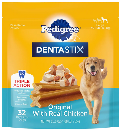 Front of Pedigree DENTASTIX Dog Dental Treat Original w/Real Chicken 32 Count