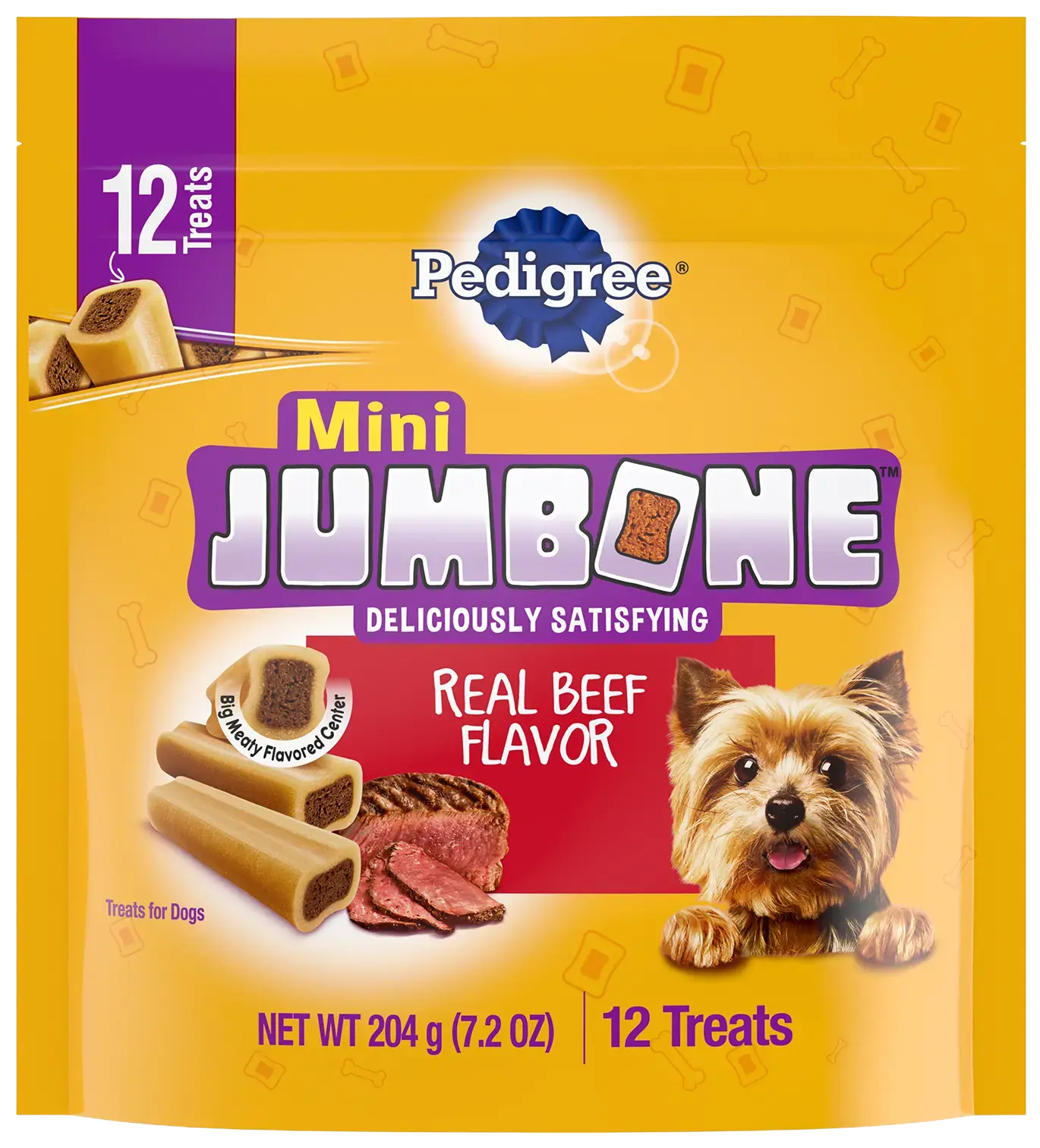 Front of Pedigree Mini Jumbone Real Beef Dog Treats 12 Count 7.2-oz