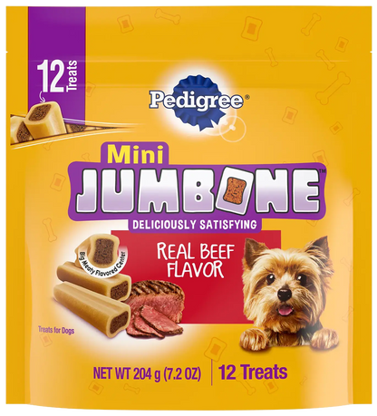 Front of Pedigree Mini Jumbone Real Beef Dog Treats 12 Count 7.2-oz