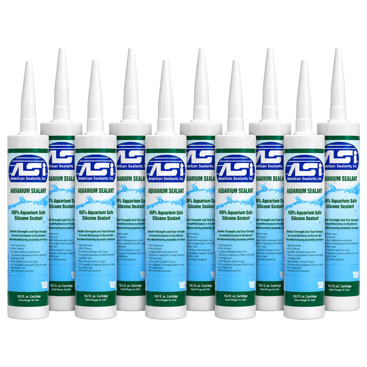 Front of ASI Clear Aquarium Silicone Sealant Cartridge  10.2-oz 10 Pack