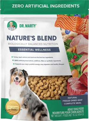 Front of Dr. Marty Nature's Blend Essential Wellness Freeze-Dried Raw Adult Dog Food 16-oz