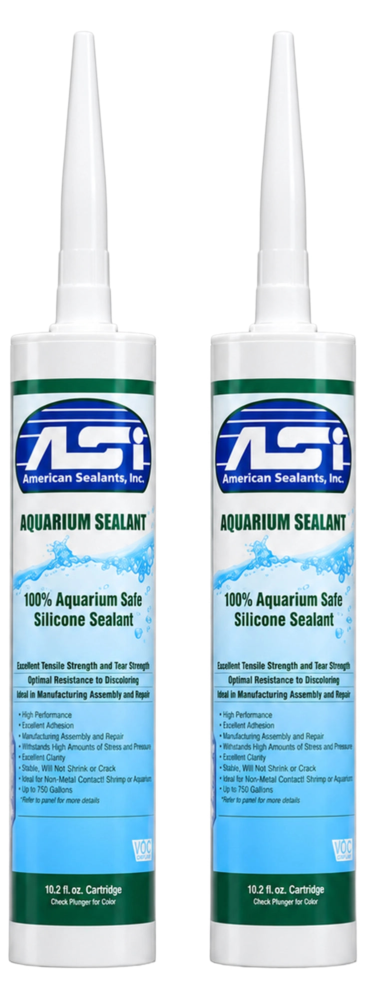 Front of ASI Clear Aquarium Silicone Sealant Cartridge 10.2-oz 2 Pack