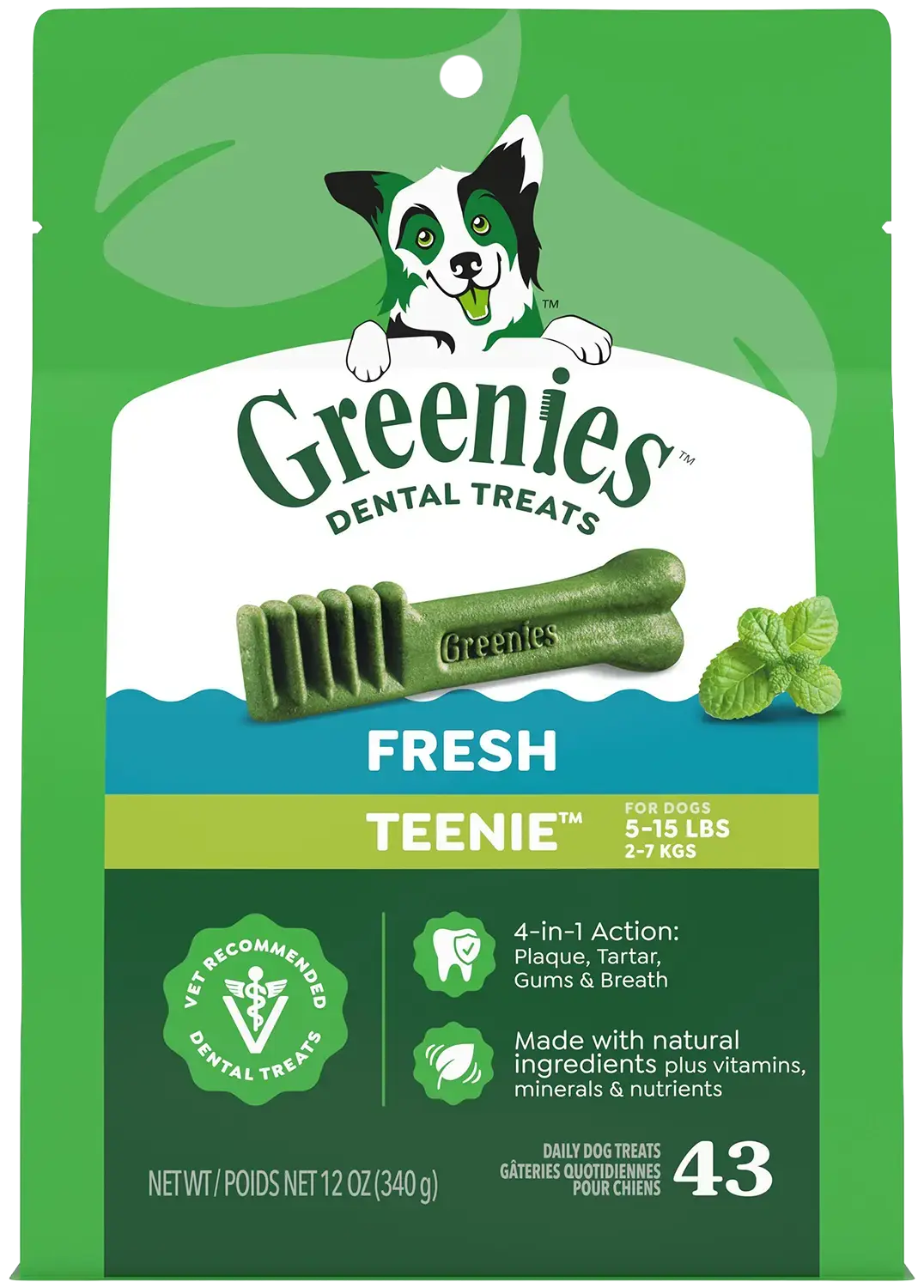 Front of Greenies Fresh Dog Dental Treats Teenie 12-oz 43 Count
