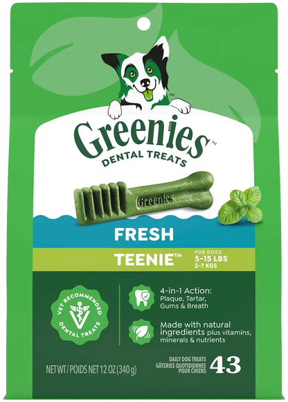 Front of Greenies Fresh Dog Dental Treats Teenie 12-oz 43 Count