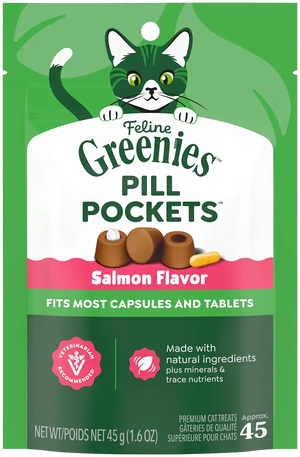 Front of Greenies Feline Pill Pockets Cat Treats Salmon 1.6-oz 45 Count