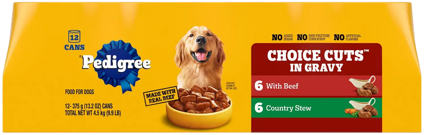 Front of Pedigree Choice Cuts in Gravy Adult Wet Dog Food Variety Pack Beef & Country Stew 12 Count 13.2-oz