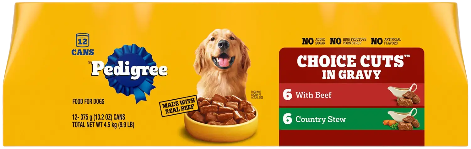 Front of Pedigree Choice Cuts in Gravy Adult Wet Dog Food Variety Pack Beef & Country Stew 12 Count 13.2-oz