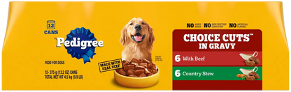 Front of Pedigree Choice Cuts in Gravy Adult Wet Dog Food Variety Pack Beef & Country Stew 12 Count 13.2-oz
