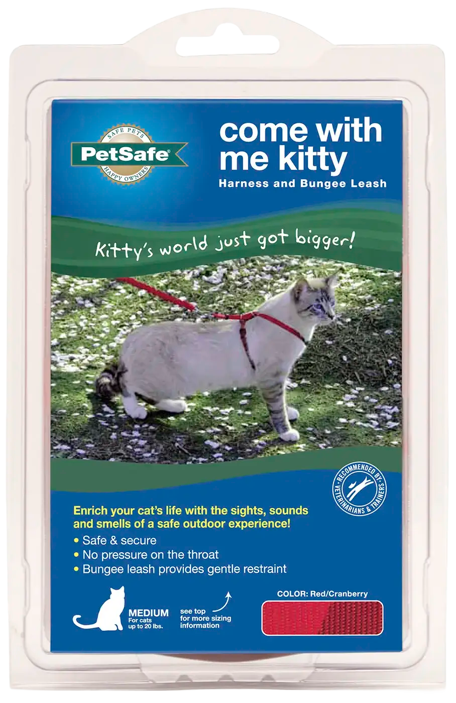 Front of PetSafe Premier Come With Me Kitty Harness & Bungee Leash Combo Red/Cranberry Medium