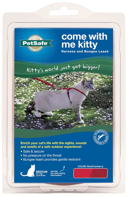 Front of PetSafe Premier Come With Me Kitty Harness & Bungee Leash Combo Red/Cranberry Medium