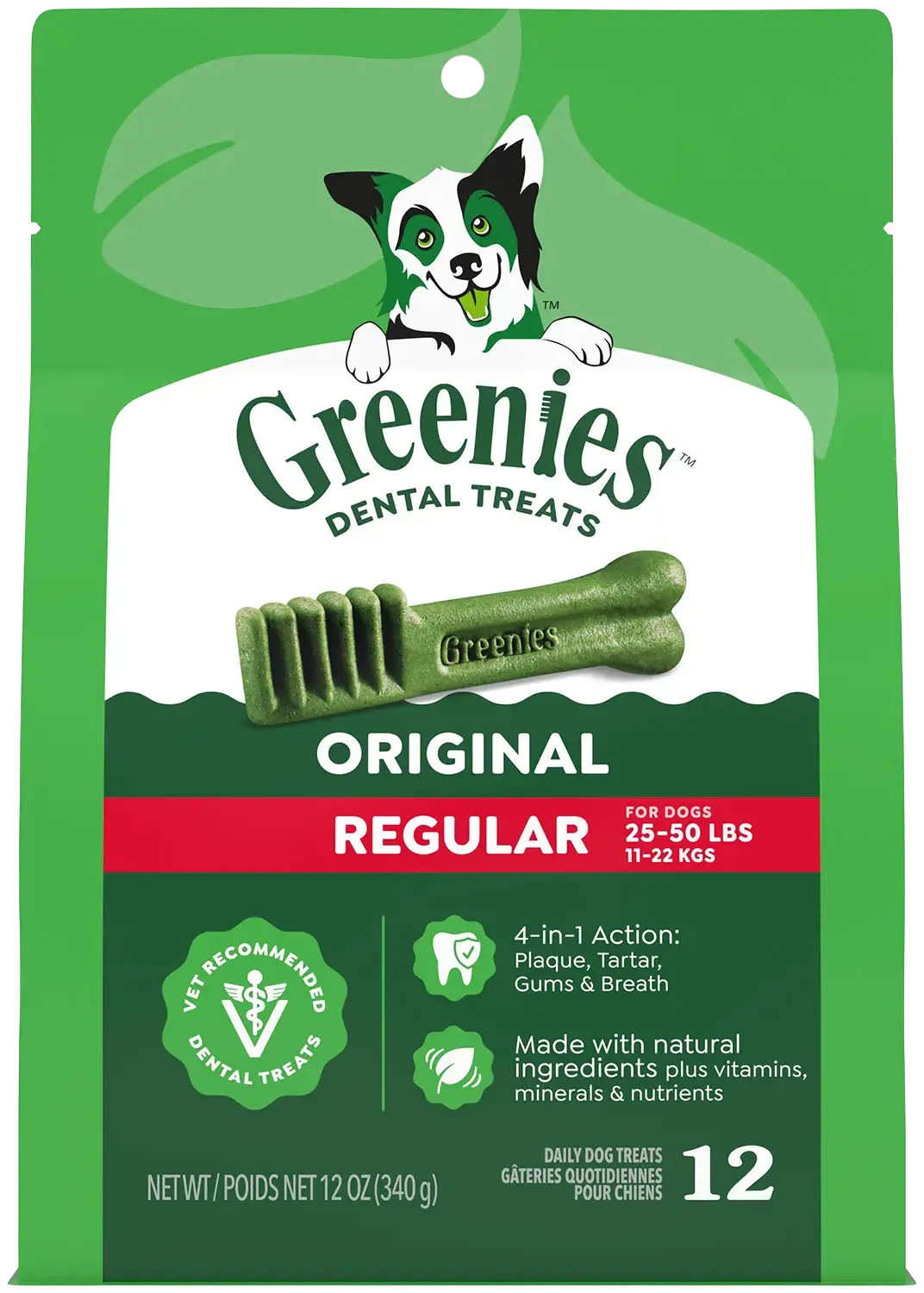 Front of Greenies Original Dog Dental Treats Regular 12-oz 12 Count