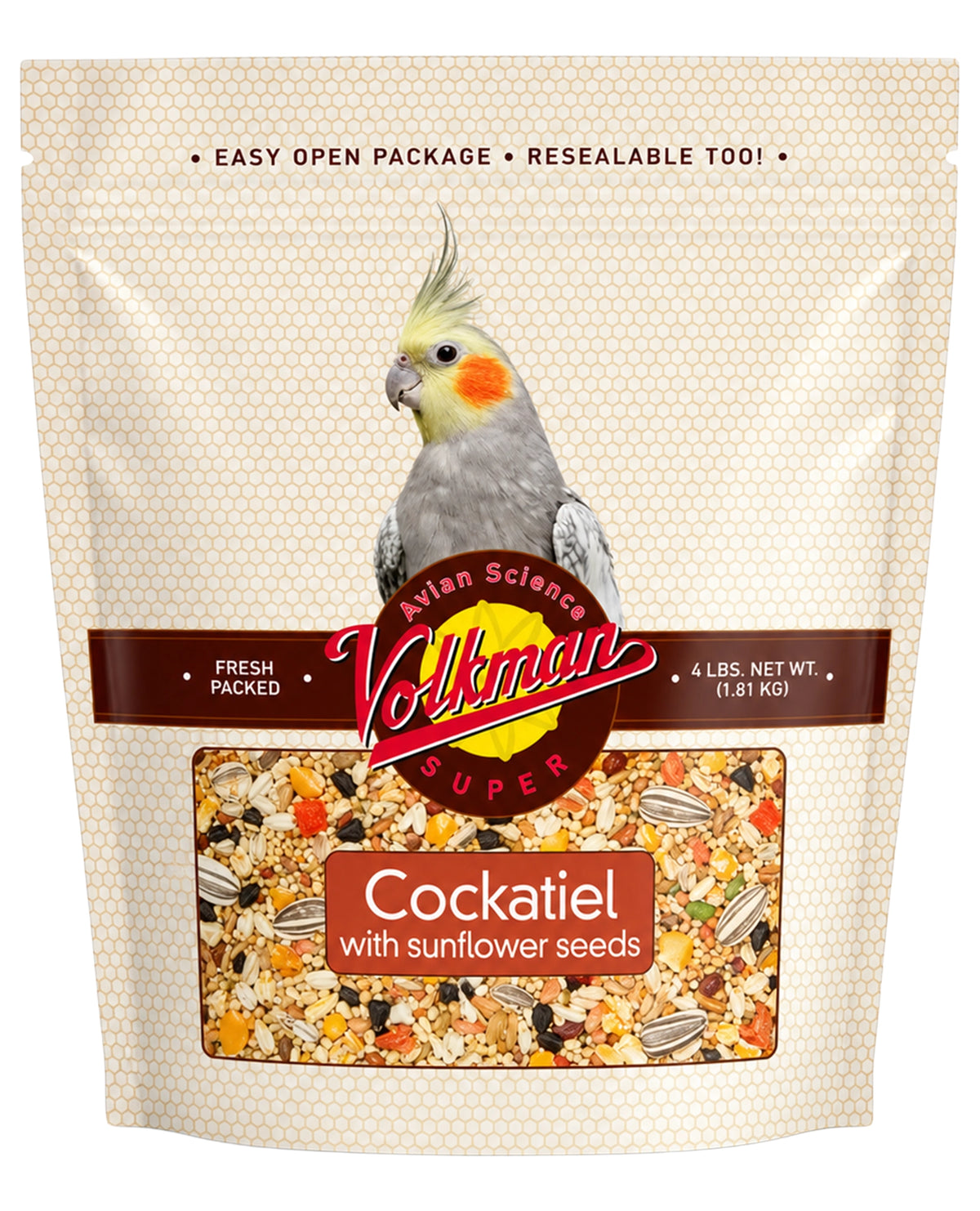 Front of Volkman Seed Company Avian Science Super Cockatiel Bird Treat with Sunflower Seed 4-lb