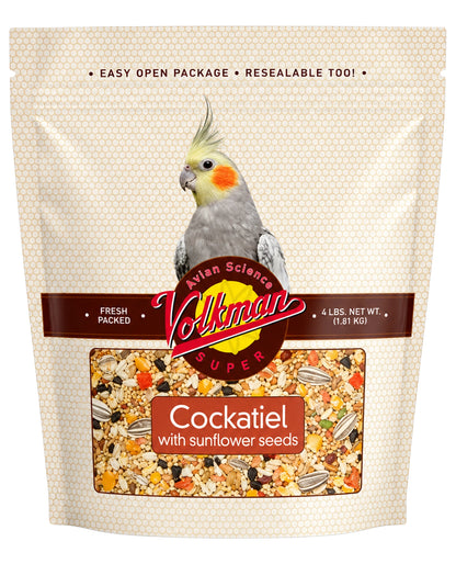 Front of Volkman Seed Company Avian Science Super Cockatiel Bird Treat with Sunflower Seed 4-lb