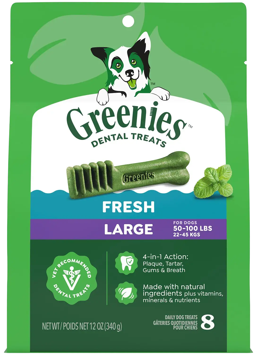 Front of Greenies Fresh Dog Dental Treats Large 12-oz 8 Count