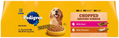 Pedigree Chopped Ground Dinner Adult Wet Dog Food Variety Pack Beef & Chicken 12 Count 13.7-oz