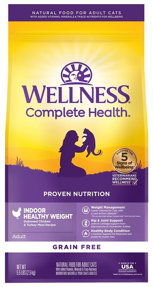Wellness Complete Health Grain-Free Indoor Healthy Weight Adult Dry Cat Food Deboned Chicken & Turkey Meal Recipe