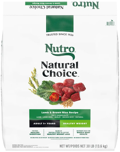 Front of Nutro Natural Choice Lamb & Brown Rice Healthy Weight Adult Dry Dog Food 30-lb