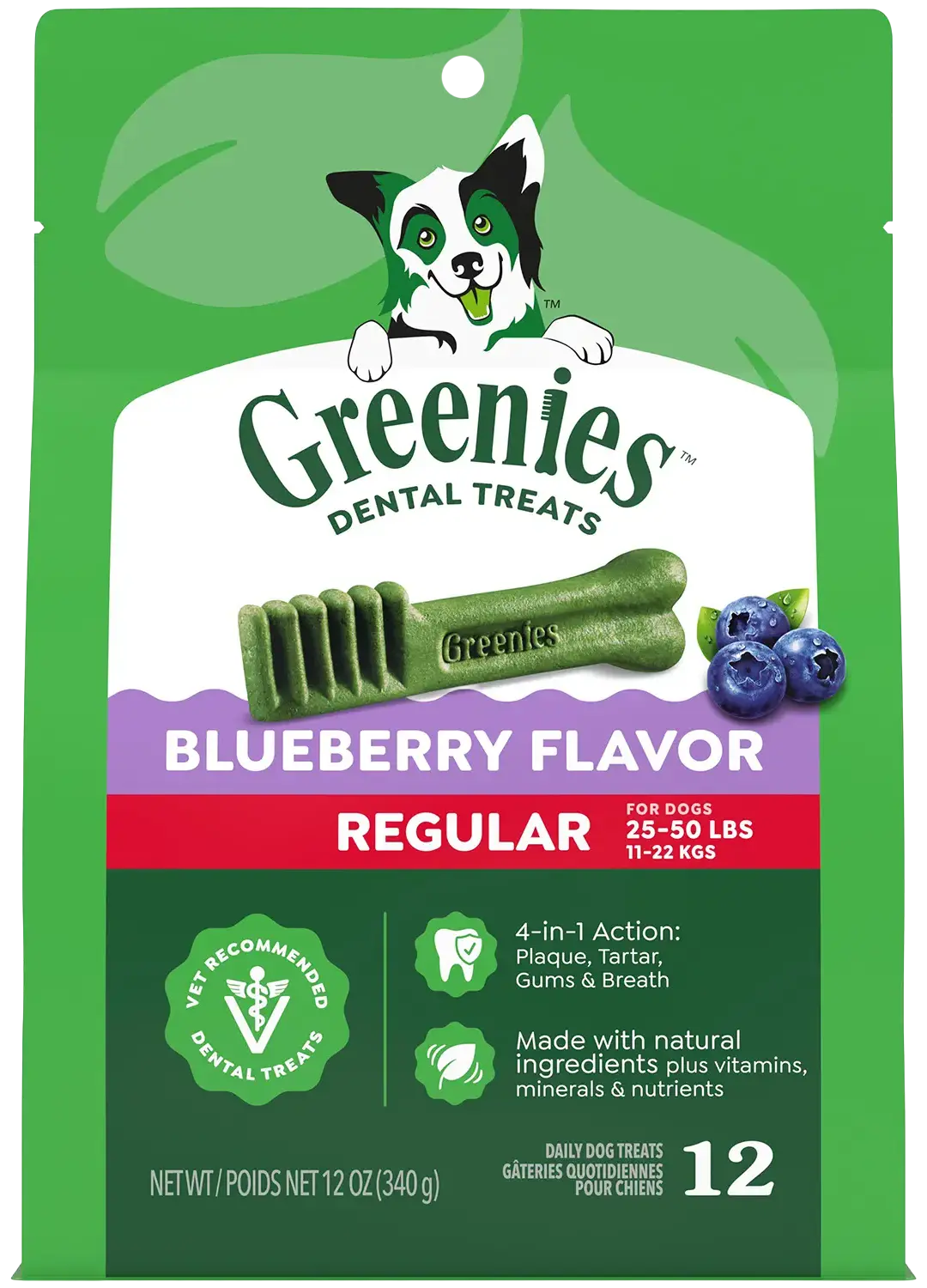 Front of Greenies Blueberry Dog Dental Treats Regular 12-oz 12 Count