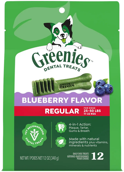 Front of Greenies Blueberry Dog Dental Treats Regular 12-oz 12 Count