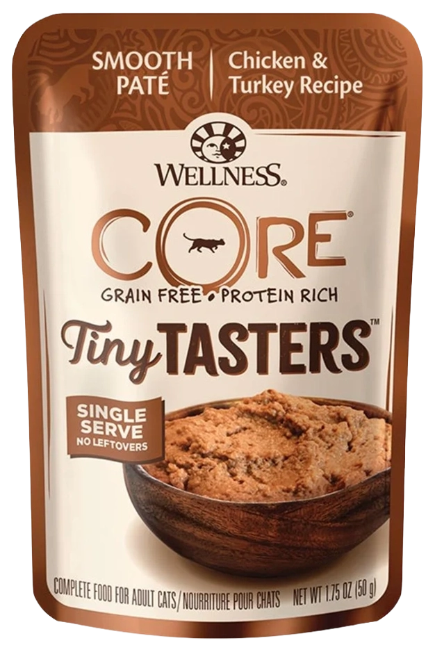 Front of Wellness CORE Tiny Tasters Grain-Free Pate Wet Cat Food Chicken & Turkey 1.75-oz