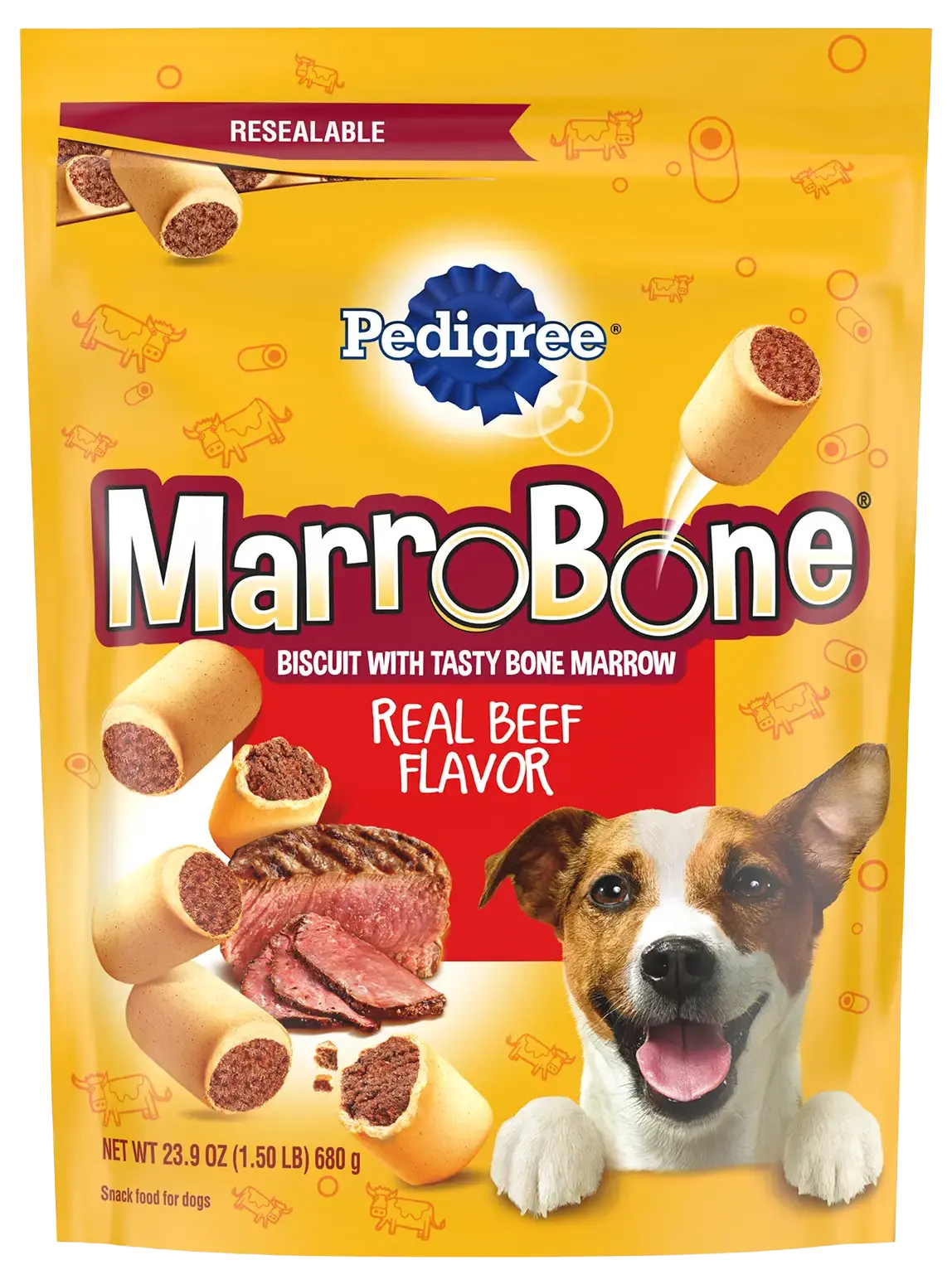 Front of Pedigree MarroBone Biscuit Dog Treats Beef Regular 24-oz
