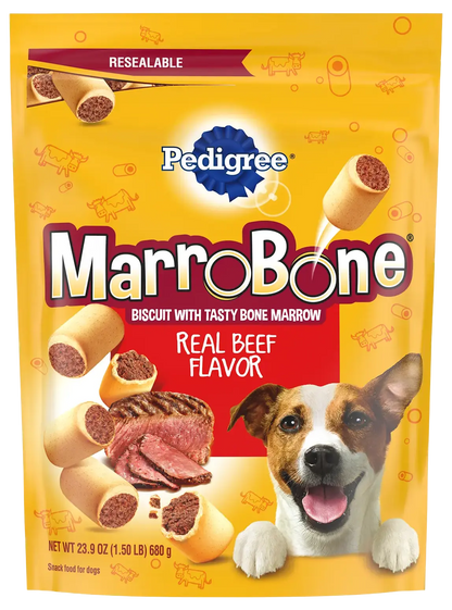 Front of Pedigree MarroBone Biscuit Dog Treats Beef Regular 24-oz