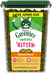 Greenies Feline SmartBites Chicken Healthy Kitten Treats 16-oz