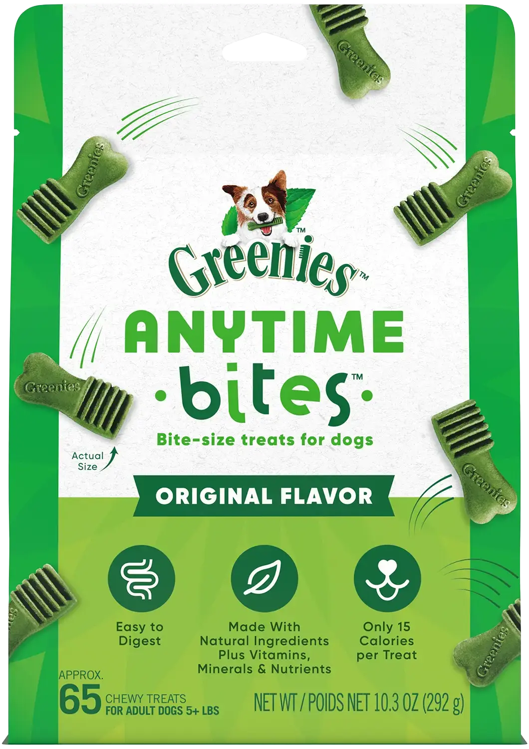 Front of Greenies Anytime Bites Bite-Size Dog Dental Treats Original 10.3-oz