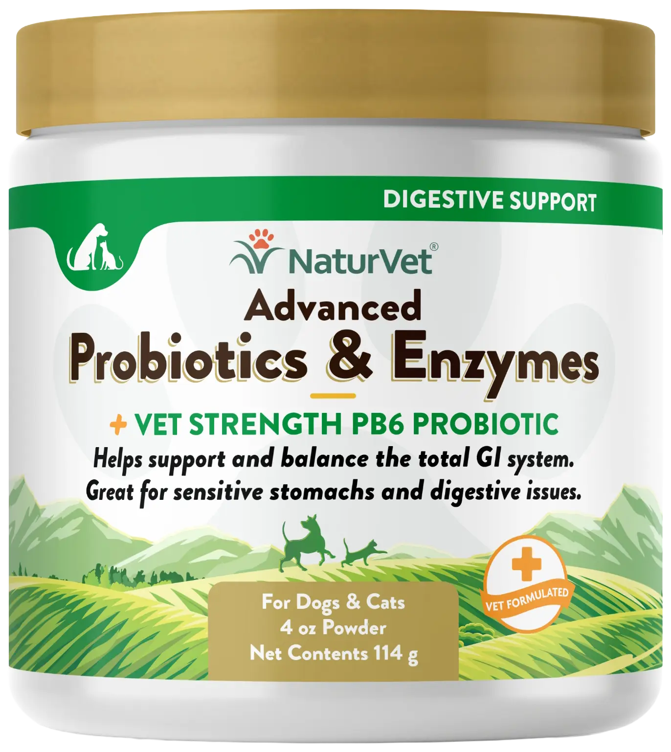Front of NaturVet Advanced Probiotic & Enzymes Powder for Dogs & Cats 4-oz