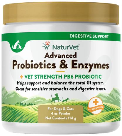 Front of NaturVet Advanced Probiotic & Enzymes Powder for Dogs & Cats 4-oz
