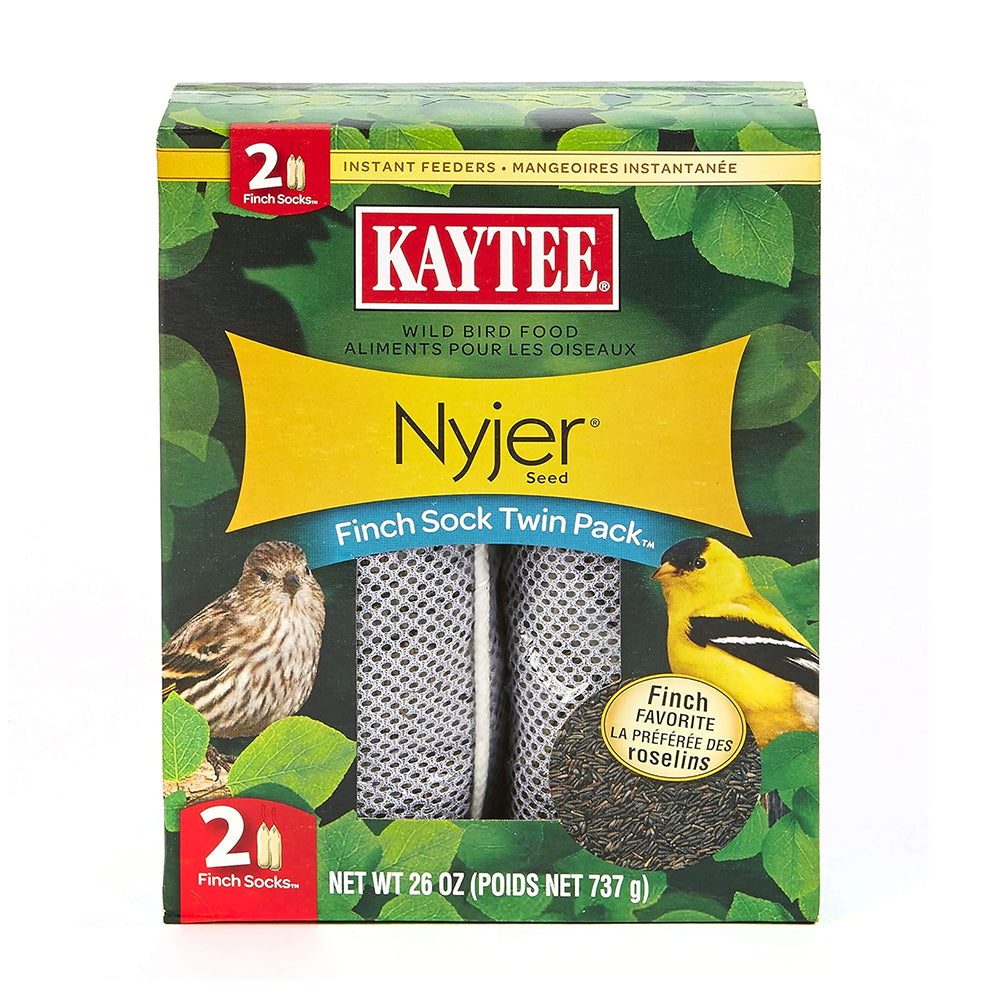 Front of Kaytee Wild Bird Food Nyjer Seed Finch Sock Twin Pack Instant Feeder 26-oz